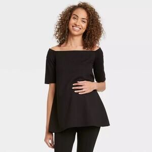 The Nines by HATCHT Maternity Short Sleeve Off the Shoulder Ponte Top Black XL